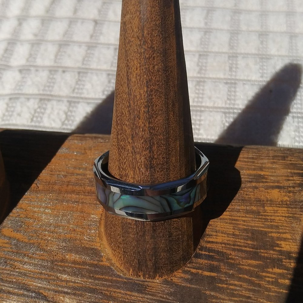 Silver and Abalone Wedding Band Style Ring 10 1/2